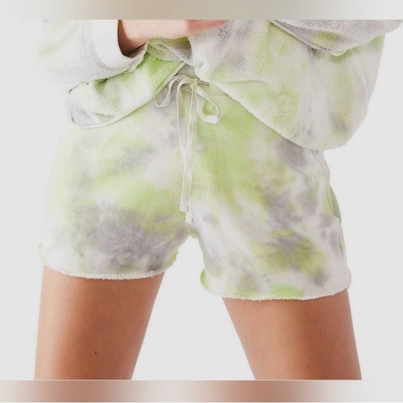 Free People Pants - NEW Free People Kelly Tie Dye Sweat Shorts Citron Green Grey Size XS Lounge NWT